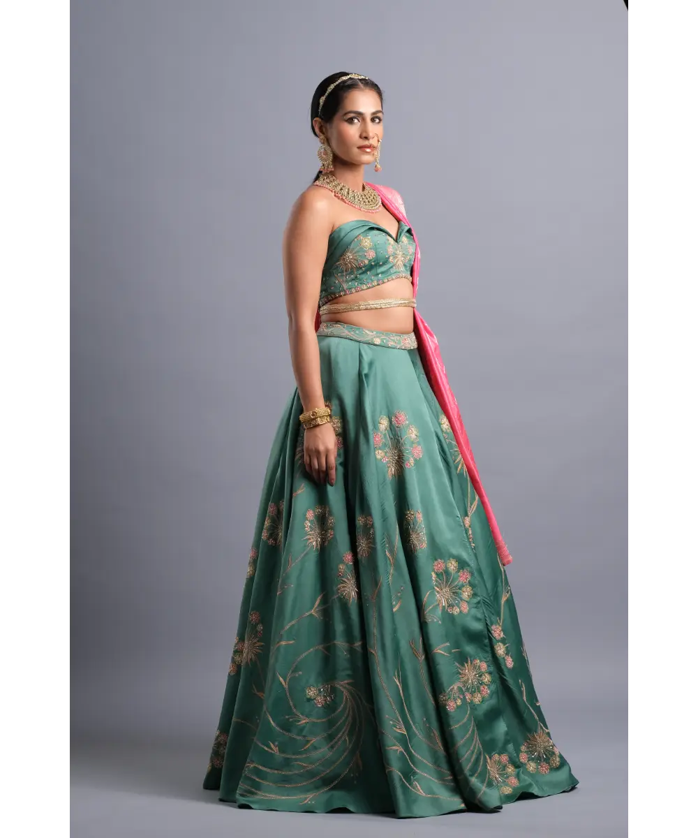 AASTHA SOOD - Castleton green Lehenga coupled with a Monochrome Bustier
